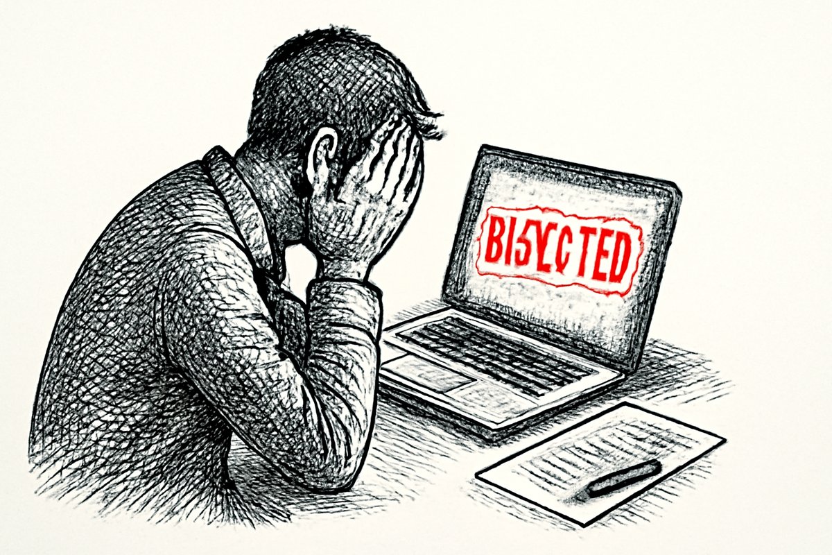A developer staring at his laptop in disbelief. On screen: his own resume stamped REJECTED in red. Behind it, an ATS dashboard showing '2,847 candidates auto-rejected.' Office, harsh fluorescent light.