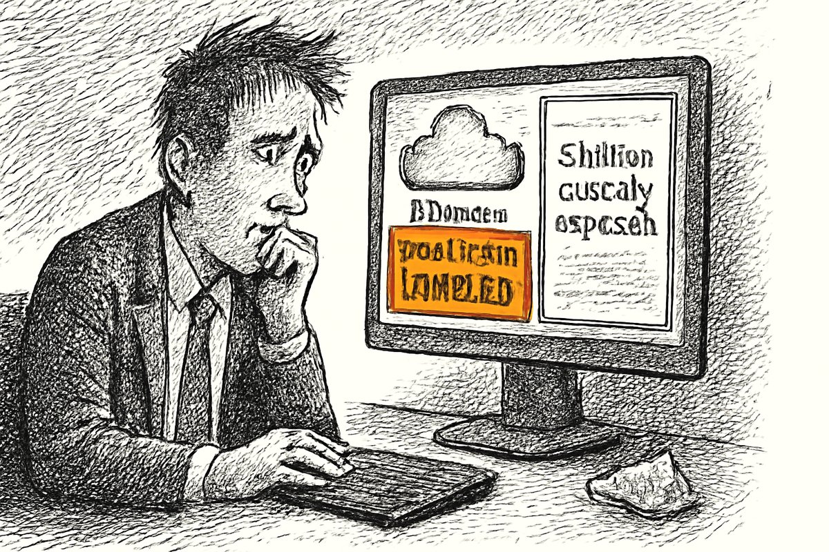 A cloud dashboard showing 'S3 Bucket: Public Access: ENABLED' highlighted in red. Next to it, a news headline: '3 billion records exposed.' Corporate office, dark mood.
